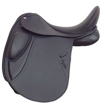 Dual flap dressage saddle with fixed external knee roll